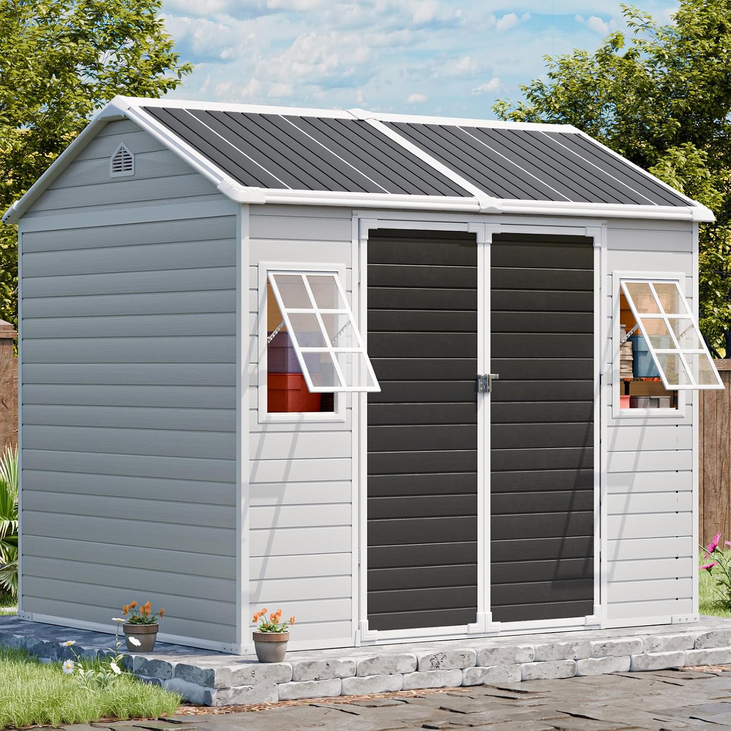 Resin Storage Shed w/Floor & O - đánh giá và giá Garden Tools